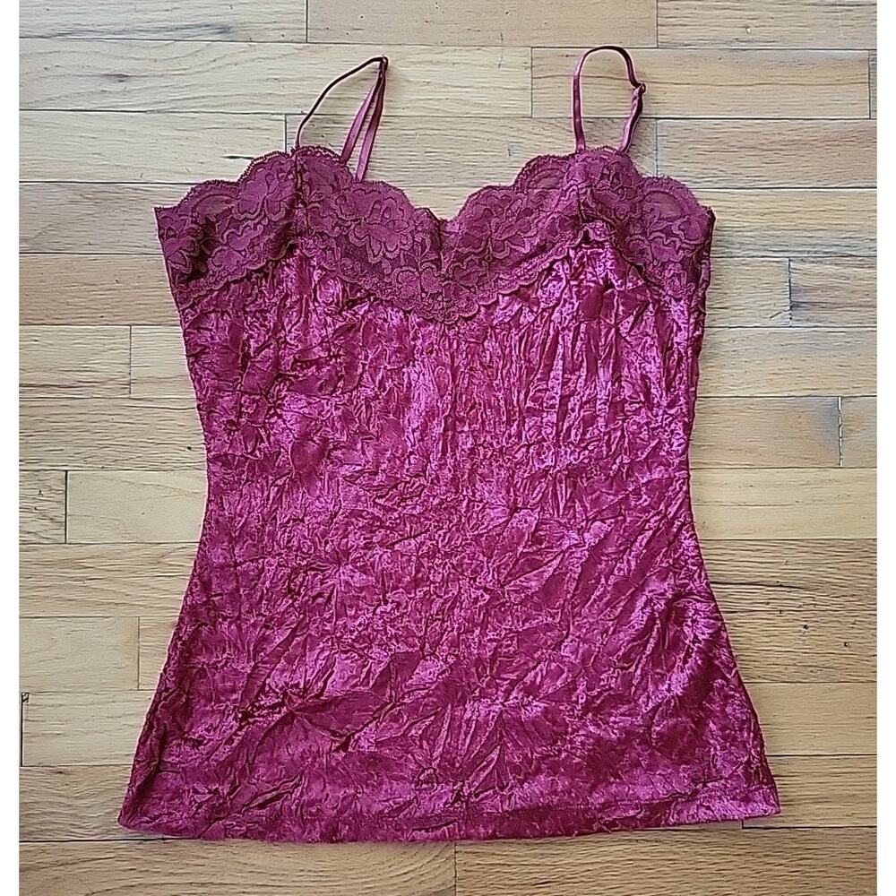 Charlotte Russe Vintage Y2K Lace Trim Crushed Velvet‎ Camisole Coquette Retro